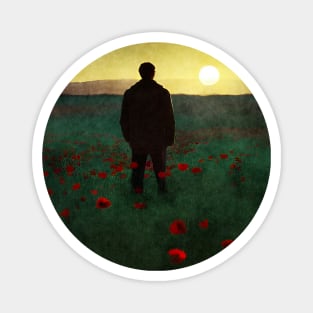 Man watching sunset in poppy field - never forget Magnet